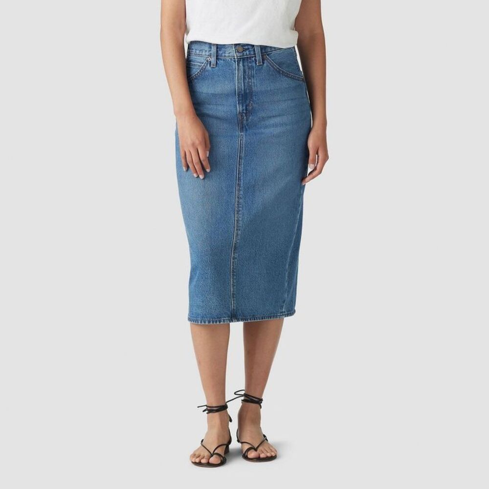 Open Box - Levi's -  Women's High-Rise Back Slit Skirt - Meadow  Blue